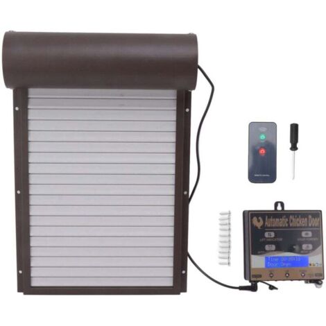 Ouvre-porte automatique de poulailler, Programmable en aluminium, avec minuterie, capteur de lumière, télécommande, 3 Modes, marron (1/4)