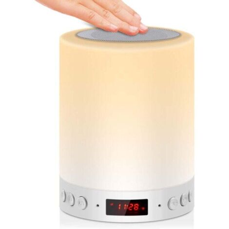 5 EN 1 Lampe de Chevet Tacile Rechargeable Portable, Veilleuse LED Lampe de Table Enfant Enceinte Bluetooth Musique USB Radio Réveil Numérique Multicolore Cadeau Hommes/Femmes [Classe énergétique A++