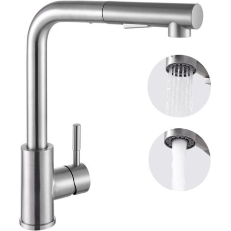Robinet de cuisine pivotant à 360° avec douchette extractible, 2 jets, en acier inoxydable, raccord eau chaude/froide - RAPANDA (1/4)