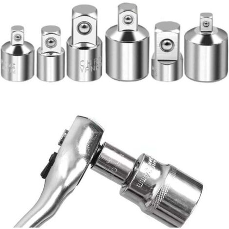 Adaptateur de douille, adaptateur de cliquet 6 pièces, jeu d'adaptateurs 1/4" à 3/8", 3/8" à 1/4", 3/8" à 1/2", 1/2" à 3/8", 1/2" à 1/4", 1/4" à 1/2", adaptateurs réducteurs pour embouts