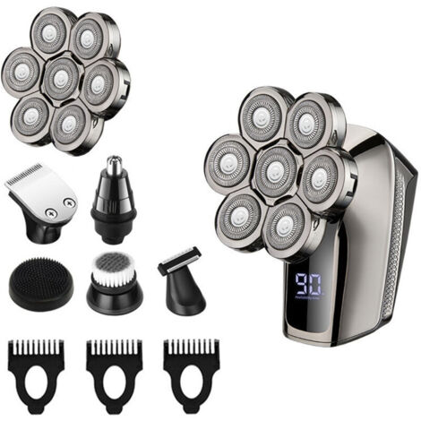 Rasoir électrique pour hommes, rasoir électrique sans fil rechargeable 6 en 1, kit de toilettage rotatif étanche (1/4)