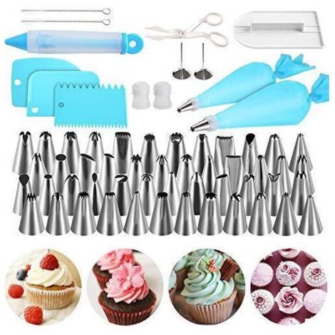 Ustensile de barbecue--62 Pièces Douilles Patisserie , Kit de Patisserie 25 Douilles, Poche à Douille Silicone, Spatule à Glaçage & Grattoir à Gateau, Accesoire Patiserie pour Cupcakes, Pâte à Choux e (1/4)