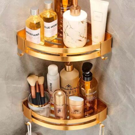 Lot de 2 étagères de douche et rangement en acier inoxydable SUS 304 avec adhésif et crochets, sans perçage, antirouille, pour dortoir, toilettes et cuisine.