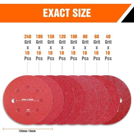 Disque de Poncage 125mm 8 Trous Disques Abrasifs Grain 40/80/120, disque poncage