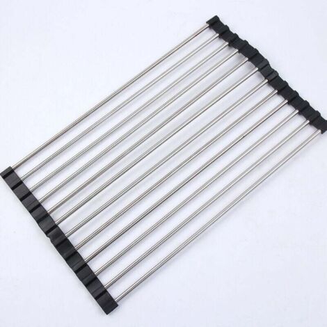 Égouttoir noir 12 tubes 43X23cm 1 tapis d'évier de cuisine égouttoir à vaisselle pliable égouttoir en acier inoxydable (1/4)
