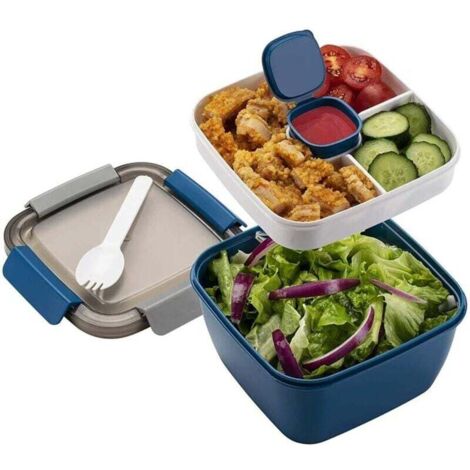 1.1L-Lunch Box aveccompartiment de Subdivision,Boite Repas Adultes/Enfants,Bento Lunch Box Durable,Lunch Box Salade Boîtes Repas Micro Onde Pour Les voyages école/travail/pique-nique (blue) (1/4)