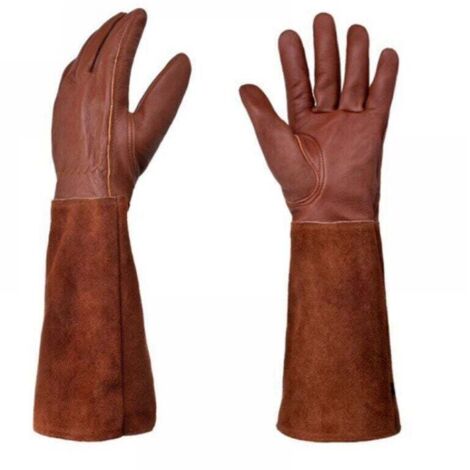 S Gants de jardinage en cuir, résistants aux épines, longs gants de jardin longueur coude (1/4)