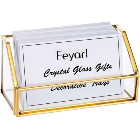 Support pour cartes de visite en verre doré - Organisateur de cartes de visite pour bureau et comptoir (doré) (1/4)