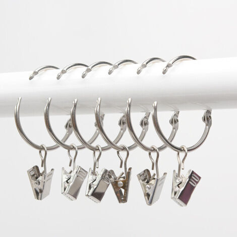 Anneaux pour Rideaux,20 Pièces Anneau Rideau avec Pinces,Décoratif Métal Drapé Clip Crochets Ensemble Diamètre Intérieur de 40mm Argent,Antirouille,Facile Ouvert Anneaux à Pince, acier inoxydable 304