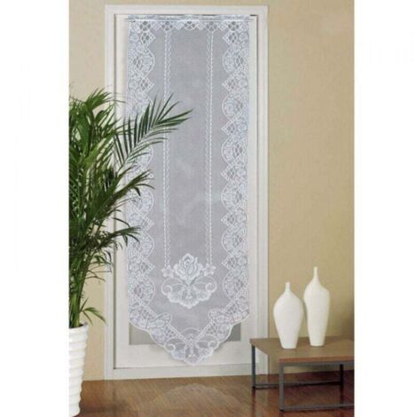 60cm x 180cm Rideau de Porte en Dentelle, Rideaux en Voile de Fenêtre Semi Transparents, Rideau Brodé pour Décoration Maison Salon, Chambre, Blanc