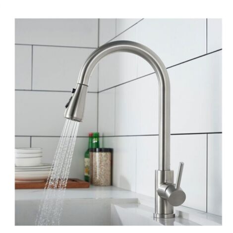 Robinet de Cuisine avec Douchette Extractible Mitigeur Cuisine Brossé en Acier Inox Robinet d'évier pour Cuisine Rotatif à 360°