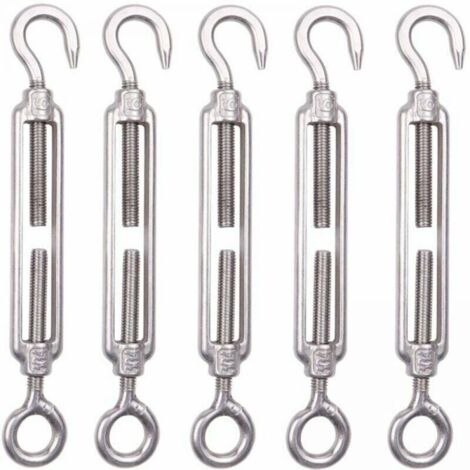 Lot de 5 M8 Tendeur Cable Inox 6mm Tendeur Cloture Crochet Tendeur 304 en Acier Inoxydable Réglable Tendeur Grillage pour Corde Cable Fil à Linge Jardin Grillage (1/4)