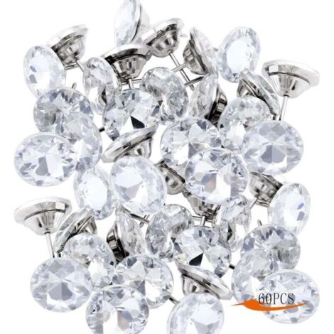 Lot de 60 clous décoratifs en cristal 20mm (30pcs) 25mm (30pcs) Clous d'ameublement 2 styles Clous d'ameublement pour canapé, tête de lit, décoration murale (1/4)