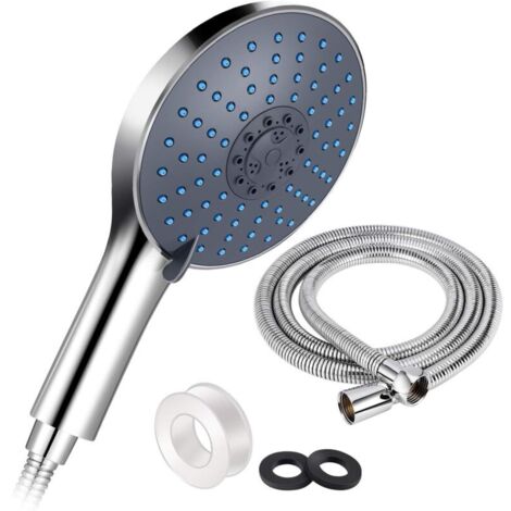 Pommeau Douche avec 1.5m Tuyau de Douche, Douchette de Grande Taille (15cm de diamètre), Douche à main Haute Pression, 7 Modes Economiseur d'eau pour Spa de Massage de Salle de Bain (1/4)