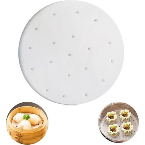 100 Feuilles de Papier Cuisson, 8 Pouces Rond Papier Parchemin, Perforé Papier Cuisson, Antiadhésif Friteuse à Air Papier Pour La Cuisson, étain à Gâteau,Bambou Doublures (1/4)