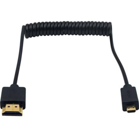 Câble micro HDMI vers HDMI, câble spirale HDMI vers micro HDMI, micro HDMI mâle vers HDMI mâle ultra fin et flexible pour 1080p, 4K, Ultra HD, 3D, Ethernet (1,2 m) (1/4)