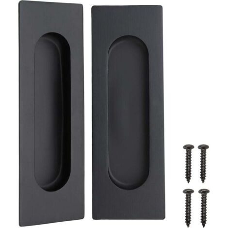 Lot de 2 noir mat acier inoxydable poignées rectangulaires encastrées pour porte coulissante 12 x 4 x 1,2 cm (1/4)
