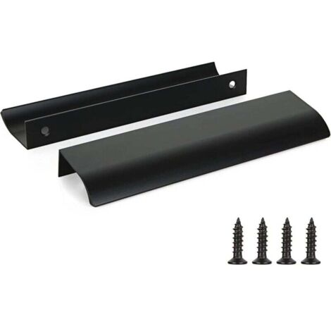 Lot de 2 poignées de placard de cuisine noires en alliage d'aluminium, distance entre les trous : 320 mm, avec vis (1/4)
