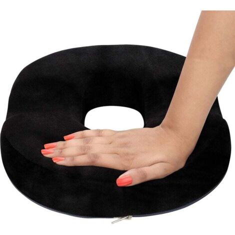 Coussin Assise Mémoire de Forme - 41 x 33 x 6 cm en Velours Noir - Coussin Orthopédique Coccyx pour Soulager Hémorroïdes, Douleurs de la Prostate - pour la Maison, la Voiture, Le Bureau (1/4)