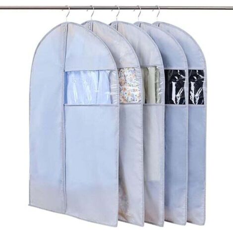 5pcs Housse Vetements à Suspendre Fenêtre Transparente Visible Housse Vetement Transport Voyage Anti Poussière Etanche Mite Humidité 60x100cm Gris (1/4)
