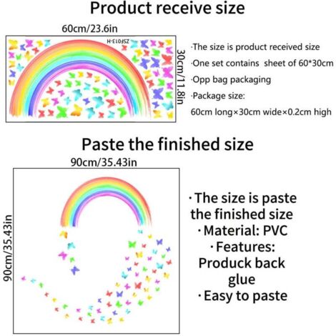 Stickers Muraux Arc-en-ciel, Fée, Licorne Et Papillons – Déco Chambre Enfant, 2 Feuilles