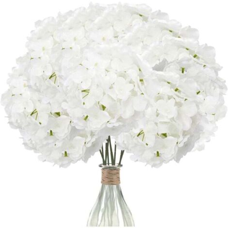 (Blanc pur) 12 hortensias artificiels (avec tiges), hortensia en soie pour la décoration de mariage, de bureau, de fête de café, de centres de table. (1/4)