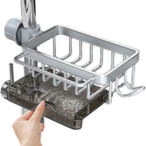 Étagère de douche argentée 26 x 11 x 6 cm, 1 pièce, bande de drainage en aluminium, sans perçage, boîte à savon, panier de vidange de cuisine