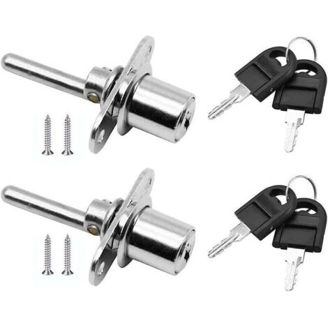 2 pièces, tiroir de serrure de porte avec clé pour serrure à piston de meuble, diamètre 16mm, longueur 61mm (argent) (1/4)