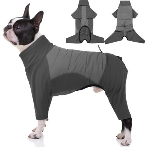 Manteau gris pour chien, tour de poitrine 46-53 cm, une pièce, taille XS, coupe-vent, imperméable, épais rembourrage en coton, col montant. (1/4)