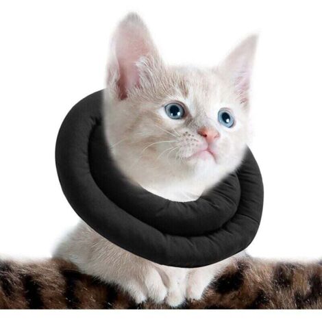 Collerette pour Chat réglable - Collier De Récupération Doux pour Chat - Collier De Protection pour Animaux Après Chirurgie - S - Noir