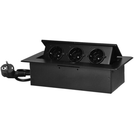 Prise de courant encastrée , Prise encastrée rétractable 3 Voies , Prise de courant complète , en Aluminium moulé par Injection , Ouverture discrète , Prise de courant avec Un Câble 1,5 m , Noir (1/4)