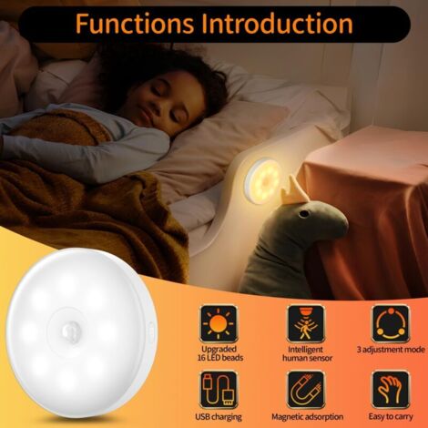 TD® Veilleuse LED Lampe Détecteur De Mouvement Intelligent Rechargeabl Interieur Eclairage Sans Fil Capteur Corps Humain Maison Bur