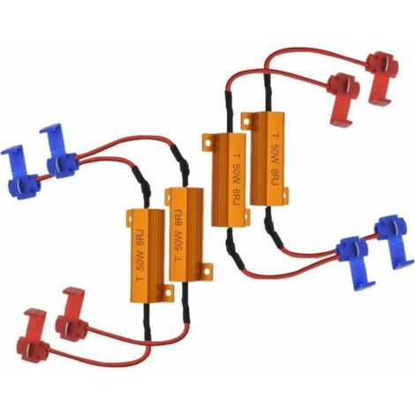 4pcs 50W 8 ohms Résistances de Charge LED Résistance de Charge de Phare Feux de Brouillard Décodeur LED Clignotants Résistance Décodeur Fil (Fix Hyper Flash, Avertissement Cancellor)