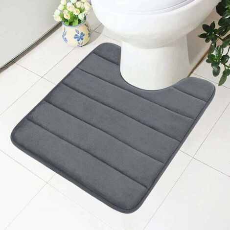 Tapis de toilette en mousse à mémoire de forme antidérapant avec découpe 50 x 60 cm, absorbant, lavable pour WC, gris foncé