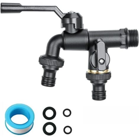 Répartiteur de robinet, Noire Robinet Entrée 3/4 avec 2 sorties 3/4", Robinet de Jardin Double Sorties pour Jardin, Citerne de Pluie, Machine à Laver (1/4)