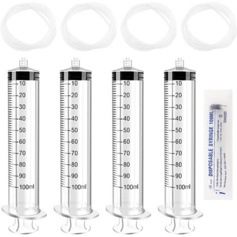 4 Pièces 100ml Outils de Mesure de Liquide en Plastique, avec 4 130cm Tube, Emballage Individuel, Tube Polyvalent de Mesure, pour Laboratoire Industriels, Distribution de Liquide et Arrosage (1/4)