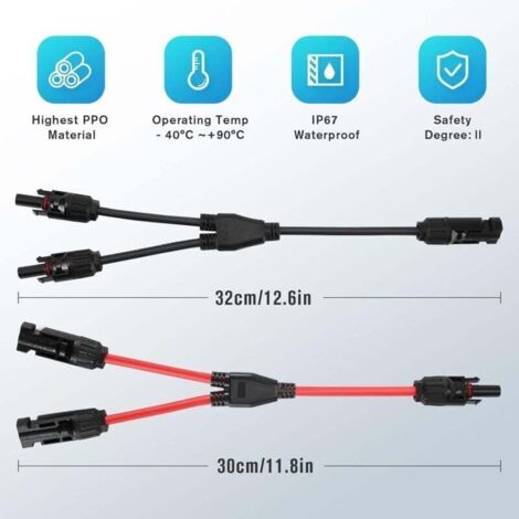 Solaire Panneau Câble Connecteur Professionnel (1 à 2 branches) Y Connecteurs Câble Solairede Panneau Solaire MMF + FFM Adaptateur Solaire 1 Paire (1/4)