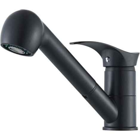 Robinet Cuisine Noir Mitigeur Cuisine avec Douchette Monocommande Robinet Pivotant À 360° pour 1 Trou 2 Modes de Pulvérisation Laiton