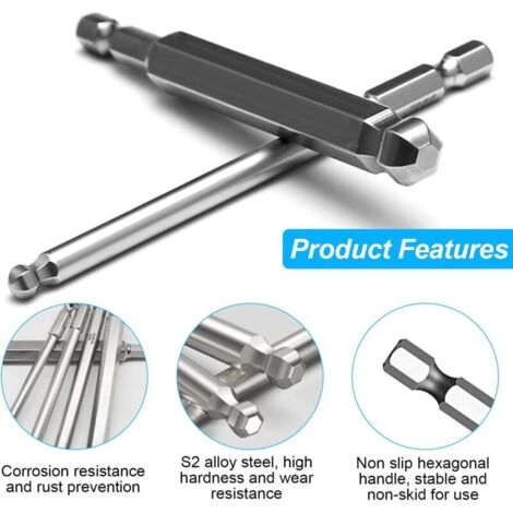 Lot de 10 embouts de tournevis hexagonaux longs 100 mm 1/4 S2 pour visseuse sans fil H1,5/2/2,5/3/4/5/6/7/8/10/12