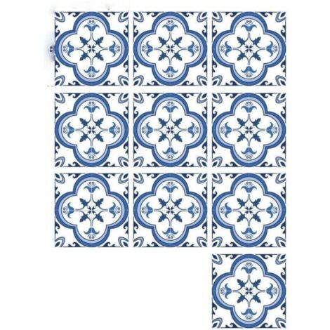 Autocollants Carrelage Salle de Bain et Cuisine 10 Pcs 20x20 cm - Décoration murale en carrelage mosaïque PVC imperméable style carreaux de ciment Azulejos