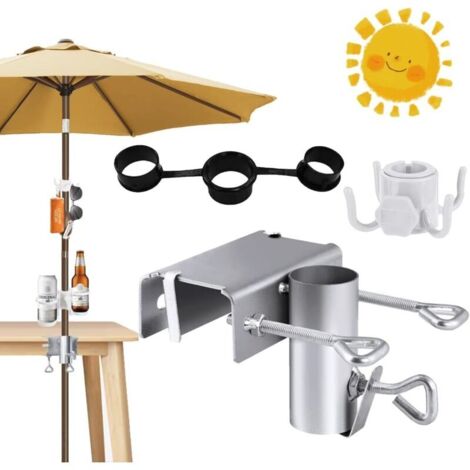Support de Parasol réglable pour Balcon - Pince de Parasol de terrasse - Support de Parasol de Balcon - Support de Parasol pour événements en Plein air , Camping , Argent (Silver) , Grand (1/4)