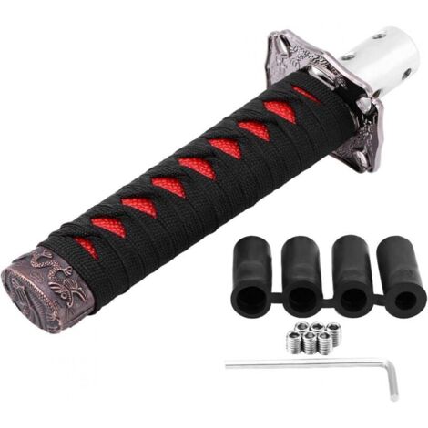 Pommeau de levier de vitesse universel Katana japonais avec 4 adaptateurs , noir et rouge (1/4)
