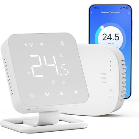 Thermostat Intelligent pour chaudière à gaz et Chauffage au Sol par Eau, Thermostat sans Fil Tuya à écran Tactile pour Chauffage Central, Compatible avec Alexa et Google Assistant, fonctionnant