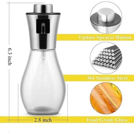 Vaporisateur d'huile, pulvérisateur d'huile d'olive 200 ml avec distributeur en acier inoxydable étanche, bouteille d'huile en verre pour barbecue/cuisine/salade [Classe énergétique A+++]