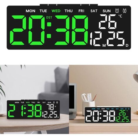 Horloge Murale Numérique 1,5 Pouce, Calendrier Et Affichage De La Temperature Montre Led En Verre Avec Prise Ue Pour La Maison La Salle De Classe La Chambre A Coucher Le Bureau 90764022