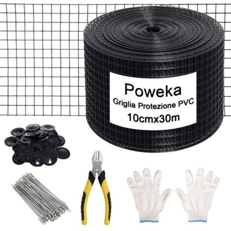 Kit de Clôture de Protection pour Panneaux Solaires,10 cm X 30 m Grillagé Anti-Pigeons en PVC pour Panneaux Solaires Contre,70 Fixations en Acier Inoxydable Unité