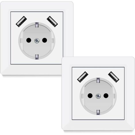 Prise murale, Prise de courant USB encastrable avec prise USB (max. System 55 Prise murale à contact de protection pour smartphone MP3 Blanc brillant 2 A (1/4)