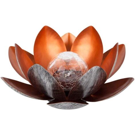 Lampe Solaire Lotus - Diamètre : 27,5 cm - Hauteur : 12 cm - en métal - Argenté/Rouge