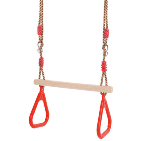Trapèze en Bois , Balançoire en bois trapèze avec anneaux de gymnastique Aire de jeux pour enfants Jeu de toboggans Jardin extérieur intérieur (1/4)