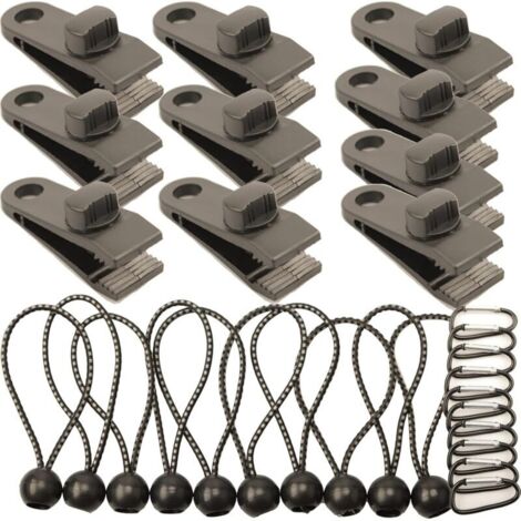 Lot de 10 Clip de Fixation Bache avec 10 Cordon Elastique avec Boule, 10 Pinces à Mousqueton pour Auvent, Clips de Verrouillage Pinces Clips de Bâche Clips Toile de Tente en Linoléum en Plastique (1/4)
